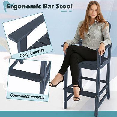 30 Inch Outdoor Counter Height HDPE Bar Stool with Arms and Footrest