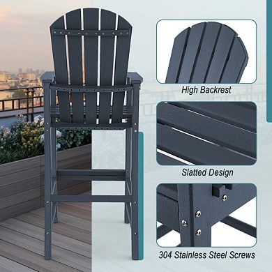 30 Inch Outdoor Counter Height HDPE Bar Stool with Arms and Footrest