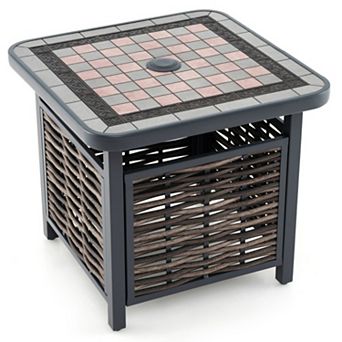 21.5-Inch Outdoor PE Rattan Side Table with Umbrella Hole, Square Design