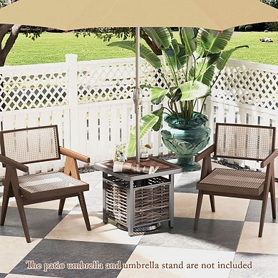 21.5-Inch Outdoor PE Rattan Side Table with Umbrella Hole, Square Design
