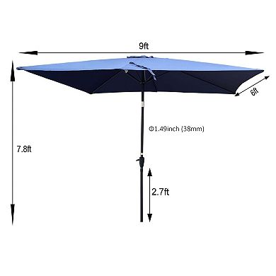 6 x 9ft Patio Umbrella Outdoor Waterproof Umbrella with Crank and Push Button Tilt without Flap