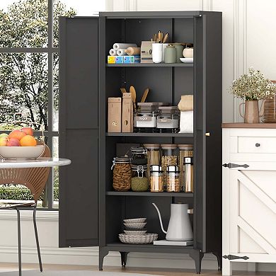 2 Doors Metal Storage Cabinet Kitchen Pantry Cabinet With Adjustable Shelves