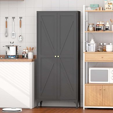 2 Doors Metal Storage Cabinet Kitchen Pantry Cabinet With Adjustable Shelves