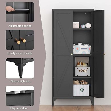 2 Doors Metal Storage Cabinet Kitchen Pantry Cabinet With Adjustable Shelves