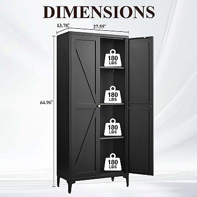 2 Doors Metal Storage Cabinet Kitchen Pantry Cabinet With Adjustable Shelves
