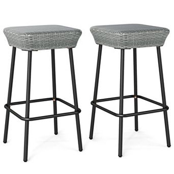 29.5-Inch Patio Bar Stools Set of 2 with Rattan Seat and Footrest