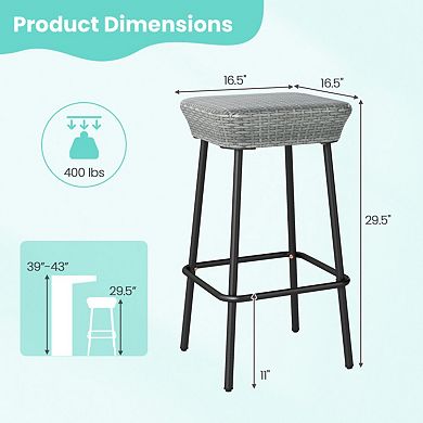 29.5-Inch Patio Bar Stools Set of 2 with Rattan Seat and Footrest