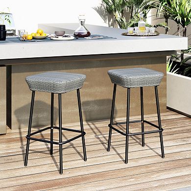 29.5-Inch Patio Bar Stools Set of 2 with Rattan Seat and Footrest