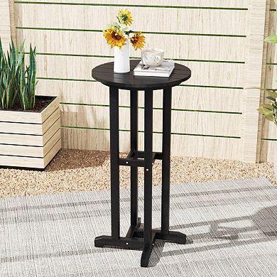 21.5-Inch Round Patio Bar Height Table with Slatted Top