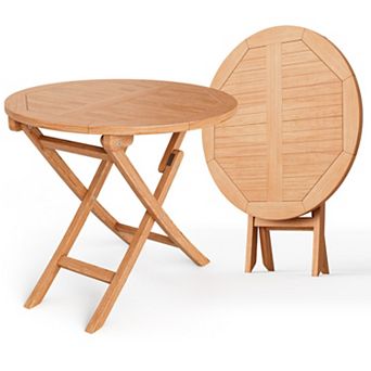 31.5 Inch Folding Outdoor Teak Wood Round Coffee Table