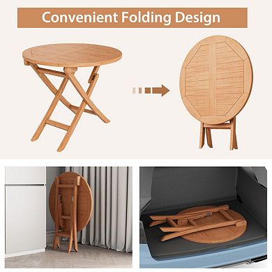 31.5 Inch Folding Outdoor Teak Wood Round Coffee Table