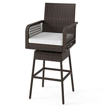 29-Inch Patio 360-Degree Swivel Bar Stool with Woven Armrests and Cushion