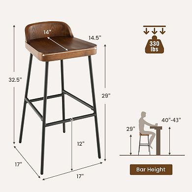 29 Inch Industrial Bar Stool with Low Back and Footrest Set of 1 or 2