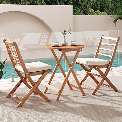 3-Piece Acacia Wood Patio Bistro Set with Seat Cushions