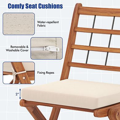 3-Piece Acacia Wood Patio Bistro Set with Seat Cushions