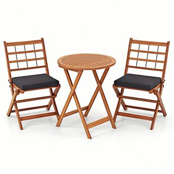 3 pc Acacia Wood Patio Bistro Set with Seat Cushions