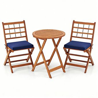 3 pc Acacia Wood Patio Bistro Set with Seat Cushions