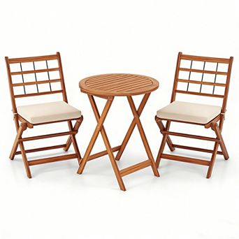 3 pc Acacia Wood Patio Bistro Set with Seat Cushions