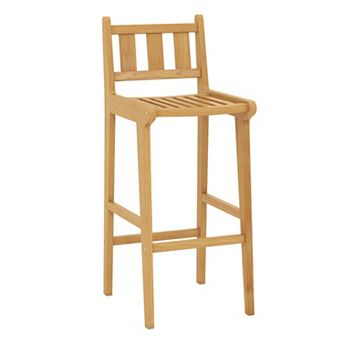 30-Inch Teak Wood Outdoor Bar Chair with Backrest and Footrest