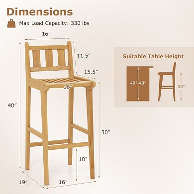30-Inch Teak Wood Outdoor Bar Chair with Backrest and Footrest