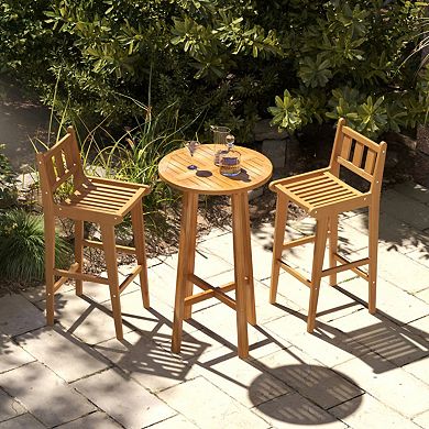 30-Inch Teak Wood Outdoor Bar Chair with Backrest and Footrest