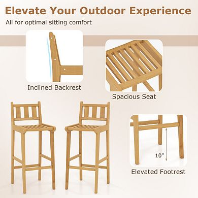 30-Inch Teak Wood Outdoor Bar Chair with Backrest and Footrest