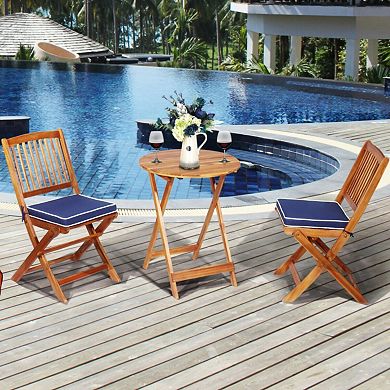 3-Piece Folding Patio Bistro Set with Cushions and Round Table