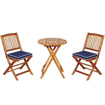 3 pc Folding Patio Bistro Set with Cushions and Round Table