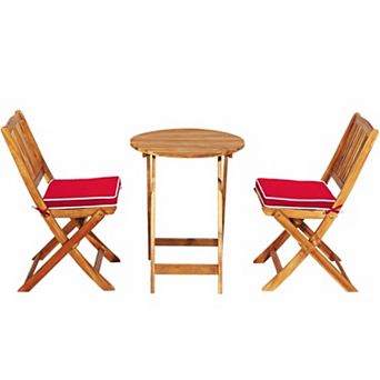3 pc Folding Patio Bistro Set with Cushions and Round Table