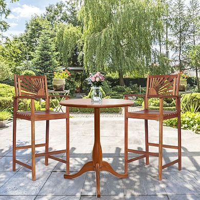2-Piece Outdoor Acacia Wood Bar Chairs with Sunflower Back and Armrests