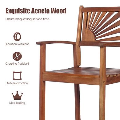 2-Piece Outdoor Acacia Wood Bar Chairs with Sunflower Back and Armrests