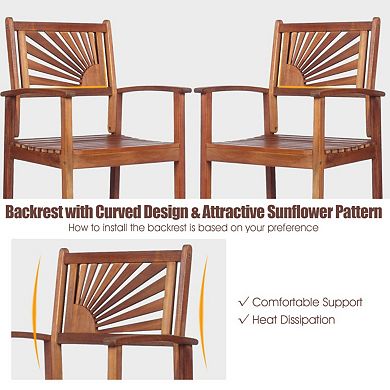 2-Piece Outdoor Acacia Wood Bar Chairs with Sunflower Back and Armrests