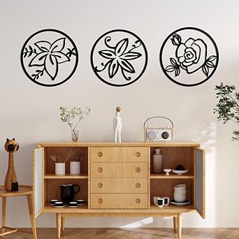 Flower Silhouette Round Wall Decor, Set of 3