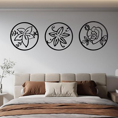 Flower Silhouette Round Wall Decor, Set of 3