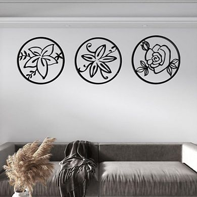 Flower Silhouette Round Wall Decor, Set of 3