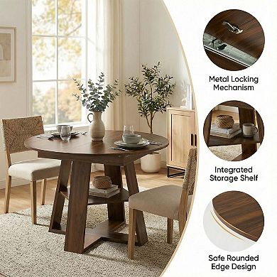 Extendable Round Dining Table for 4-8 People with Storage Shelf