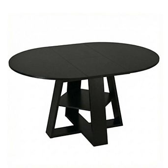 Extendable Round Dining Table for 4-8 People with Storage Shelf