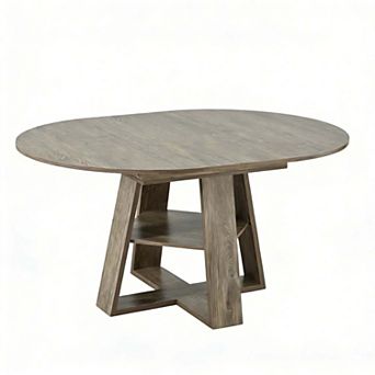 Extendable Round Dining Table for 4-8 People with Storage Shelf