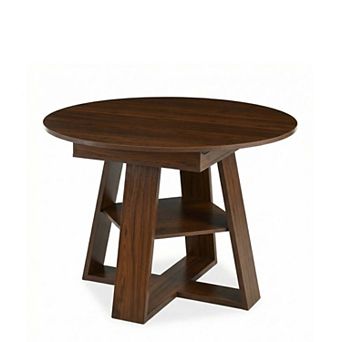 Extendable Round Dining Table for 4-8 People with Storage Shelf