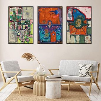 Aesthetic Abstract Canvas Framed Wall Art, Set of 3