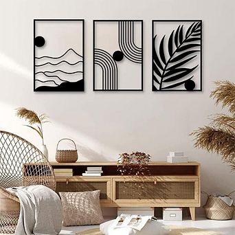 Black Metal Wall Sculpture Design, Set of 3