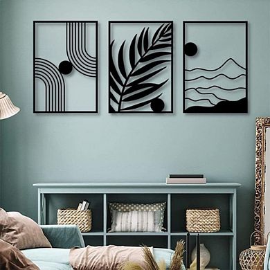 Black Metal Wall Sculpture Design, Set of 3