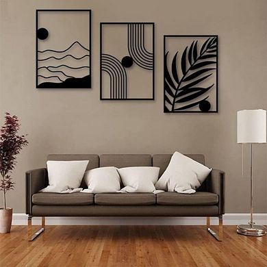Black Metal Wall Sculpture Design, Set of 3