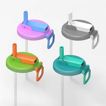 4 pc Replacement Straw Lid with Flip Top and Carry Handle Compatible with Tumblers and Water Bottles