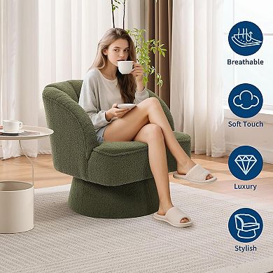 2pcs Swivel Barrel Accent Chair,360 Degree Upholstered Armchair with Striped Backrest&Plush Padding