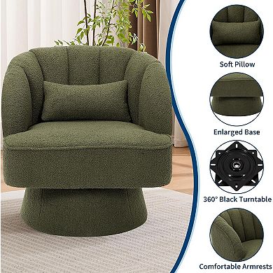 2pcs Swivel Barrel Accent Chair,360 Degree Upholstered Armchair with Striped Backrest&Plush Padding