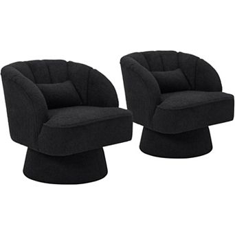 2 pc Swivel Barrel Accent Chair,360 Degree Upholstered Armchair with Striped Backrest&Plush Padding