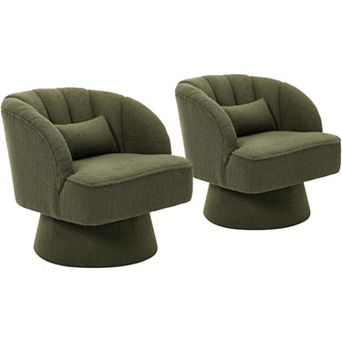 2 pc Swivel Barrel Accent Chair,360 Degree Upholstered Armchair with Striped Backrest&Plush Padding