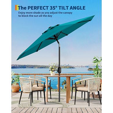 9FT Patio Table Umbrella 8 Sturdy Ribs, Push Button Tilt & Crank, UV Protection Waterproof