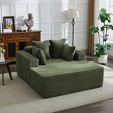 61" Oversized Cloud-Plush Chaise Lounge Chair,Corduroy Upholstered Sofa Bed with Throw Pillows